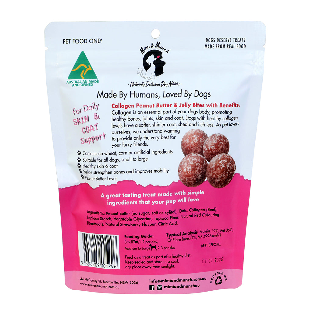 Collagen Peanut Butter & Jelly Bites Natural Dog Treats - Mimi & Munch AU - Dog Treats