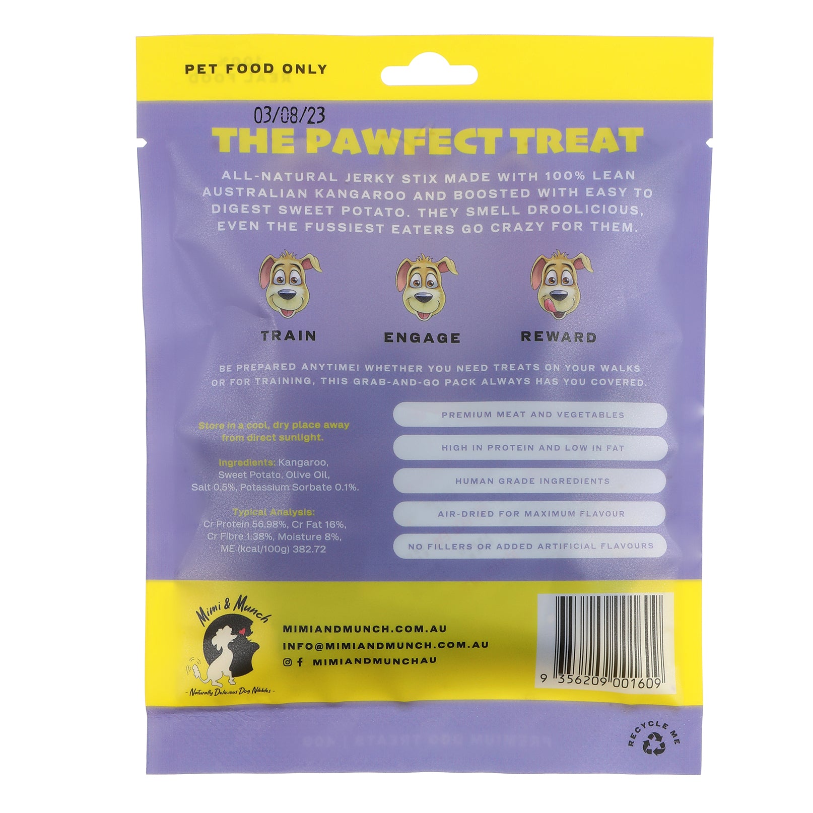Snax Stix Kangaroo & Sweet Potato Jerky - Mimi & Munch AU -